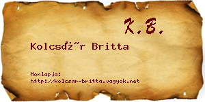 Kolcsár Britta névjegykártya